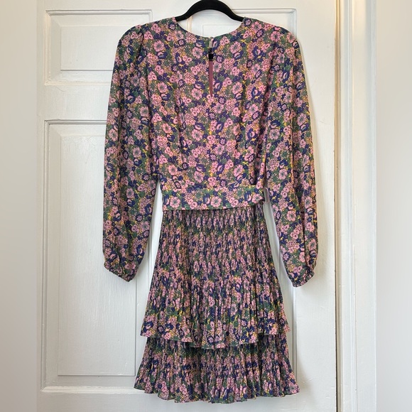 Boden Floral Plisse Long Sleeve Mini Dress, size 6 - Picture 2 of 6